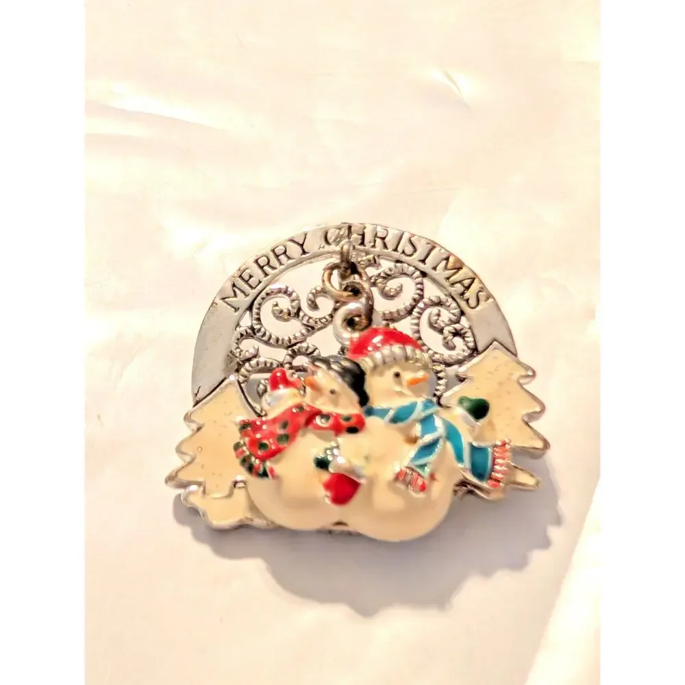 Vintage Christmas‎ Brooch Pin Pendant Snowman Trees Figural Jewelry H-94